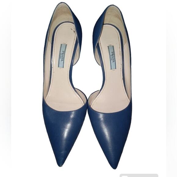 Prada Blue Leather D'orsay Pointed Toe Pumps Size 38 - Picture 2 of 5